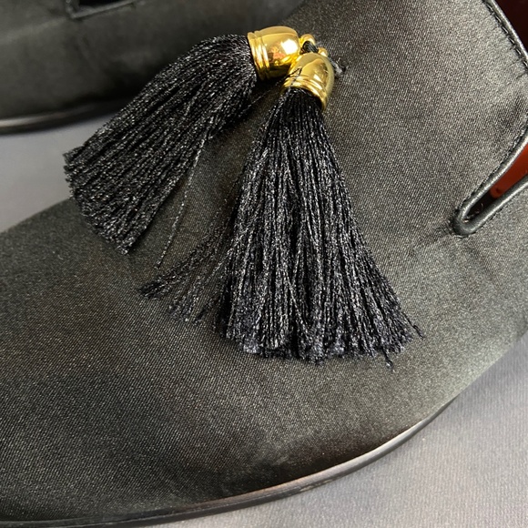 Tallia Eduardo Black Leather & Satin Tassel Loafer Slip on Shoes Size 7 - Picture 9 of 16